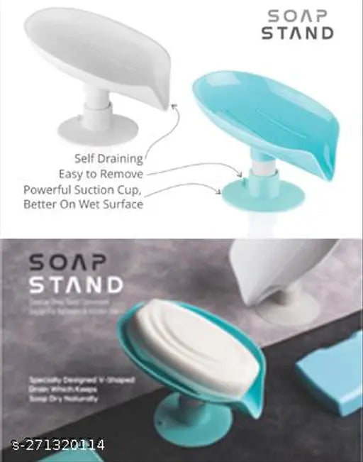 Dish Leaf-Shape Self Draining Soap Dish Holder, Not Punched Easy Clean Bar Soap Dish Holder With Suction Cup Soap